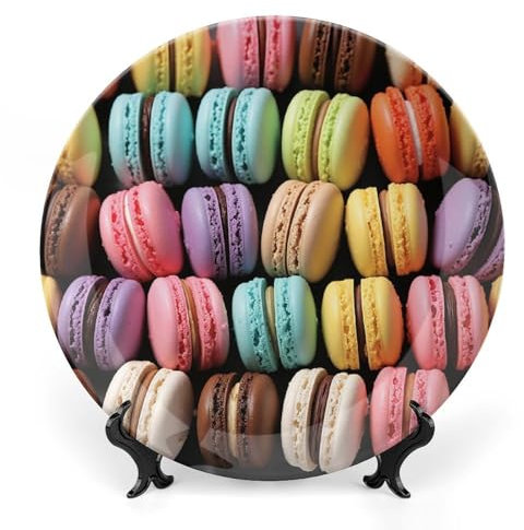 Grandes assiettes décoratives en porcelaine anglaise aromatisée macaron biscuit de 20,3 cm pour présentation - Assiette désert en céramique avec support de présentation - Assiette personnalisée en