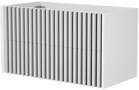 UEV Waschtischunterschrank mit Schubladen Lamellen Badezimmerschrank 90x45x50cm Weiß