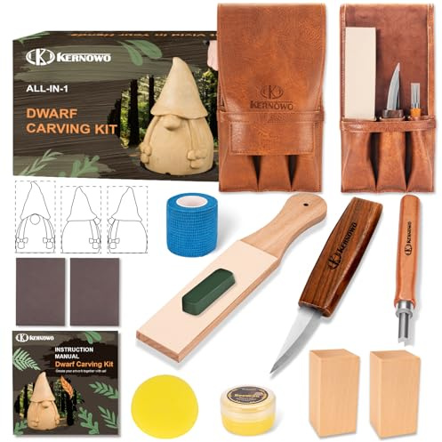 Holzschnitzwerkzeuge, Holzschnitzerei-Set mit PU-Aufbewahrungstasche，Schnitzwerkzeug für Holz mit Schnitzholz, Schablone, PU-Tasche, Schnitzset für Anfänger und Profis（13 Teiliges）