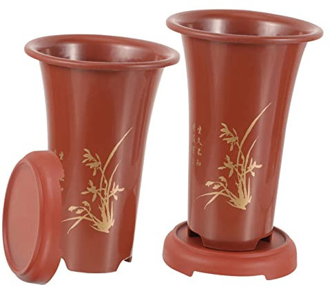 BESTonZON 2 Ensembles Pots de Fleurs de Pots pour Orchidées Design Respirant Ventilé pour Plantes Intérieur Couleur Imprimée Terre Cuite