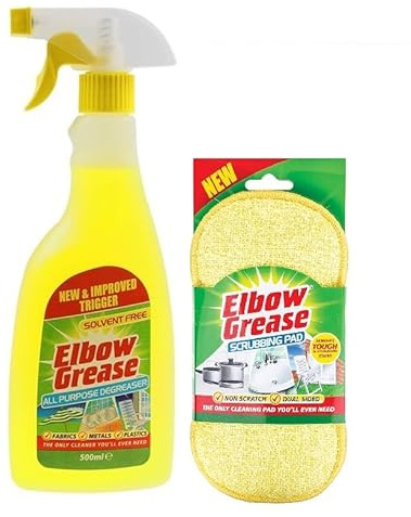 UKDeals Direct® Elbow Grease All purpose Degreaser Spray 500ml Effective Cleaner Formula for Kitchen, Fabric, and Metallic with Absorbent Microfibre Cleaning Scrubbing Pad