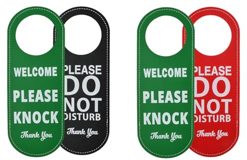 Türschild Bitte Nicht Stören & Bitte Klopfen aus Leder - 2er-Set Beidseitig Bedruckt, Türanhänger Do Not Disturb Sign für Schlafzimmer, Büro, Hotel - Elegantes Design & Einfache Montage
