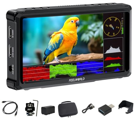 FEELWORLD FW568 Pro 6 Pulgadas 1200 nits Monitor de Campo para cámara DSLR,4K, HDMI, 60 Hz, con batería de 4400 mAh y Estuche de Transporte, HDR 1920 x 1080, LUT 3D de Forma de Onda IPS