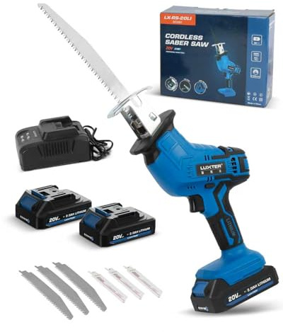 LUXTER Cordless Reciprocating Saw 5000RPM Tool‑Free Blade Change Variable Speed LED Light 2 X 2.0Ah Battery 6 Saw Blades Portable Electric Power Reciprocating Saw for PVC Wood, Metal Cutting DIY