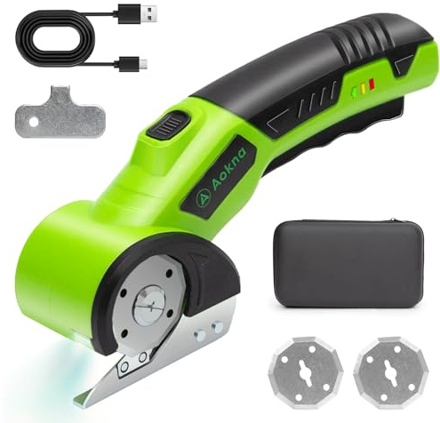 Cordless Electric Scissors 4.2V Rechargeable Cardboard Cutter with 2000mAh Battery, LED Light, Safety Lock, A Replacement Blade, Box Cutter for Cardboard, Cloth,Plastic and Thin Carpet