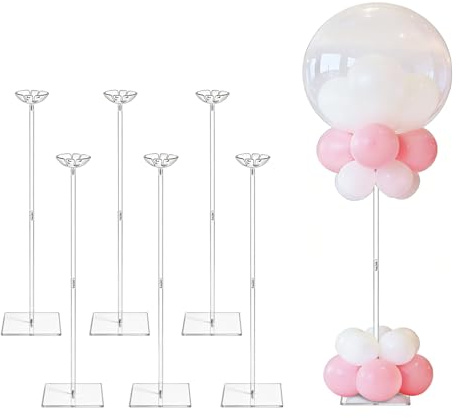 HONTUU 6-pack ballongstativ i klar akryl, 6-pack, 60 cm, återanvändbar, ballonghållare, med bas, perfekt för bordsskiva, mittpunkt, fest, evenemang dekorationer (59,9 cm 6-pack)