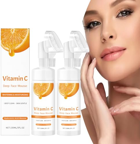 Deep Face Mousse, limpiador de espuma de naranja, aloe hidratador de cara, extracto de naranja natural y vitamina C, para limpieza profunda, hidratación, reducción de arrugas y opacidad (2 unidades)