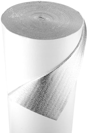 VEVOR Reflective Insulation Roll, EPE Foam Core Radiant Barrier, 3mm 48 in x 250 ft, Aluminum Foil White PE Film Heat Reflective Shield, Thermal Insulation Roll for Garage Door Window RV Roofs