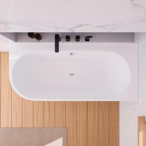 ECOLAM Baignoire autoportante Vigoo version gauche ou droite | montage mural | siphon click-clack | set complet (Siphon chromée, 180x80 cm Droite)