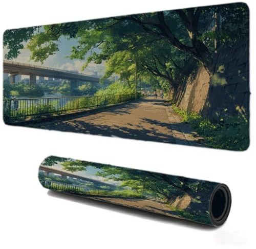 Alfombrilla Ratón Gaming Grande XXL 900x500, Mejora la Velocidad y la Precisión, Puente Verde Mouse Pad Antideslizante, Alfombrillas Raton de Oficina y Casa, Accesorio Gaming para Ratón Teclado S-374