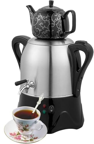 1800W Elektrischer Türkischer Teezubereiter, 3L Edelstahl-Teekanne & 1L Keramik-Teekanne, Mit Warmhaltefunktion, Für Türkischen, Duftenden Tee, Kaffee
