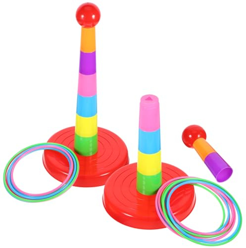 TOPBATHY 2 Sets Tossing Kit with Rings and Towers Outdoor Party Games for Hand-eye Coordination Motor Skill Practice and Interactive Family Fun Random Color