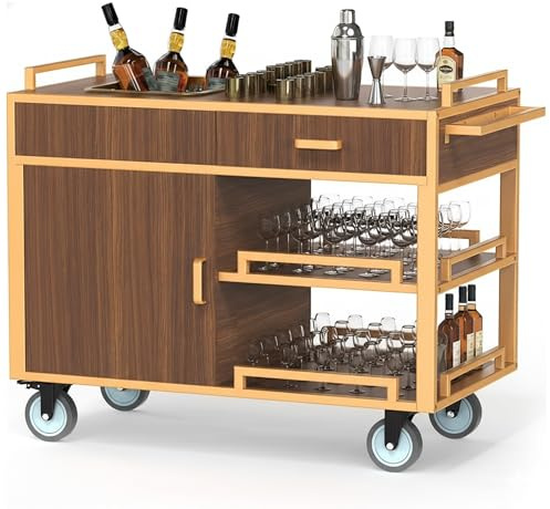 Vazcor Vintage Bar Cart,3-Tier Wood Serving Cart with Wheels and Storage,150 lbs Heavy Duty Metal Frame Rolling Drink Cart for Dining Room, Outdoor,Commercial(with Built-in Sink Area)