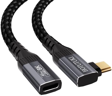 HOTUTUKI 90 Grad Winkel USB C Verlängerungskabel 0,6m Kurz - Thunderbolt 4 Kompatibel,40Gbps Datenübertragung, 8K/4K@120Hz Video, 240W Ladeleistung, Gewinkeltes USBC Verlängerung