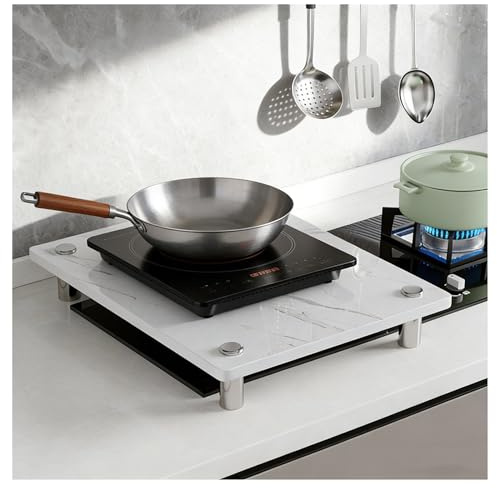QSTGX Cache Plaque de Cuisson Gaz Couvre Plaque de Cuisson Induction Plan Travail en Pierre Épaisse Résistant Aux Températures Élevées Pieds Support en Acier Inoxydable(A,50X80X8.3 CM)