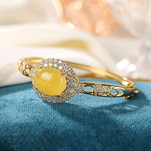 LYGBAOFUL Bracelets en Cire d'abeille Ambre Naturel plaqué S925, Bracelets pour Femmes