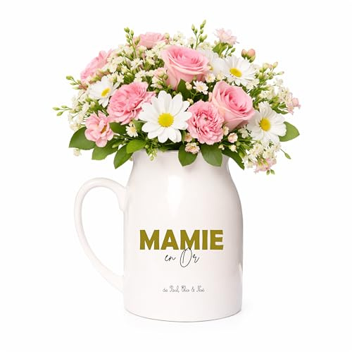 Pot à lait Mamie en Or personnalisé – Cadeau Fête des Mamies – Céramique 450 ml – Vase ou pot à lait décoratif - Ideal fête des grands meres