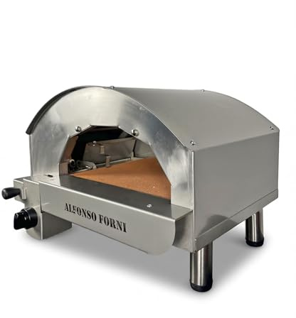 Forno pizza ibrido gas e/o legna da esterno Alfonsino – Forno pizza in acciaio inox AISI 304 con piano biscotto refrattario 40x40 cm, 500°C, cottura diretta a fiamma viva, personalizzabile
