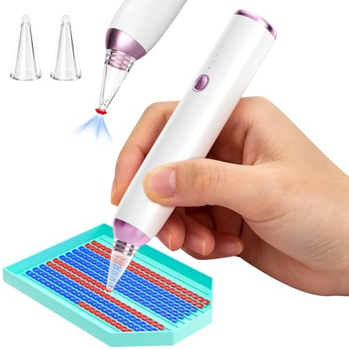 Electric Diamond Art Pen Wireless Vacuum Painting Pen with Round & Square Nozzles, 3 Adjustable Suction Level, Ergonomic Comfortable Grip, Long-Lasting Battery Diamond Art Accessories Tools