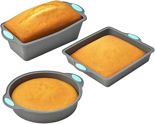 3 Stück Silikon Backformen Set, Silikonform Kuchen, Antihaft Silikonbackform Kastenform, Mini Kastenbackform, Silikon Backform Rund Kuchenform Brotbackform Quadratische für Gebäck Brot Toast, BPA-frei