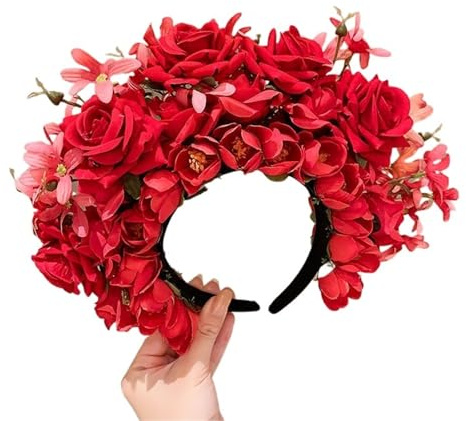 Blomsterhårband för bröllop, Bröllopskrans Pannband Konstgjorda Blommor Siden Filt Blomma Krona Hårband Flerfärgad