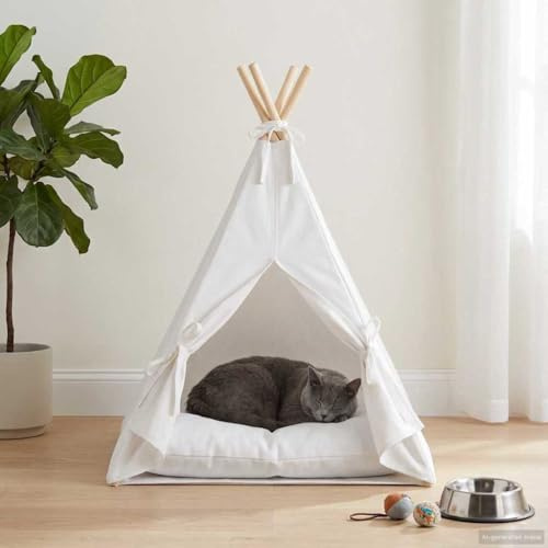 LKJVFCPW Haustier-Tipi für kleine Hunde und Katzen, faltbares Haustierzelt aus Polyester mit Kiefernholzrahmen und waschbarem Kissen, 40 x 40 x 50 cm