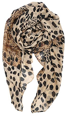 YOUR SMILE Ladies/Women's Lightweight Floral Print/Solid Color mixture Shawl Scarf For Spring Summer season (Leopard 2)