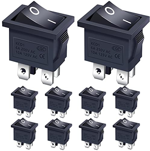 Taiss / 10 Stücke Kippschalter AC 250V / 6A, 125V / 10A A schwarz EIN/AUS DPST 4 Pin 2 Position Mini wippschalter Für Autos und Boote KCD1-4-201-BK