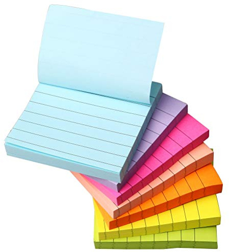 7 pcs 560 Sheets Lined Stick Notes, 7.5 * 7.5cm / 3x3 in Super Sticky Notes 7 Bright Colors Lined Self-Stick Note for Office School and Home