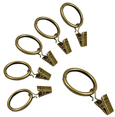 BEELY 20 Pack Curtain Clips with Rings,Curtains Eyelets Hooks Metal Hanging Hooks Drapery Ring for Windows Bathroom Home Kitchen Curtain Photos Home Decoration (Antique Brass)
