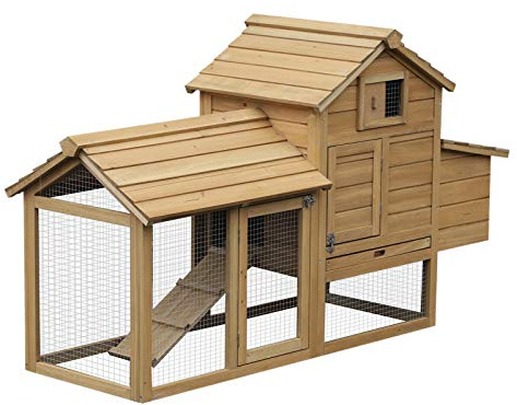 PawHut Zwerghühnerstall mit Nistkasten mit Rampe 150,5 x 54 x 87 cm Natur | Zwerghühnerhaus, Zwerghühnervoliere, Auslauf, Wachtelstall Geflügelstall, Tannenholz