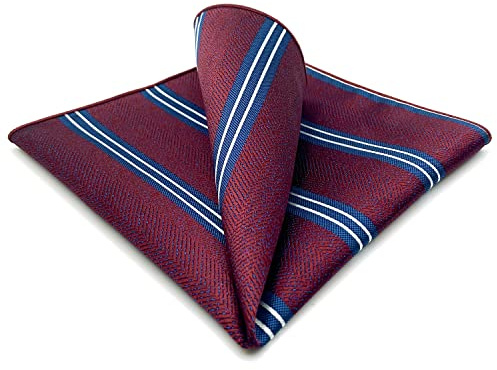 S&W SHLAX&WING Pocket Squares for Men Maroon Blue Red Striped