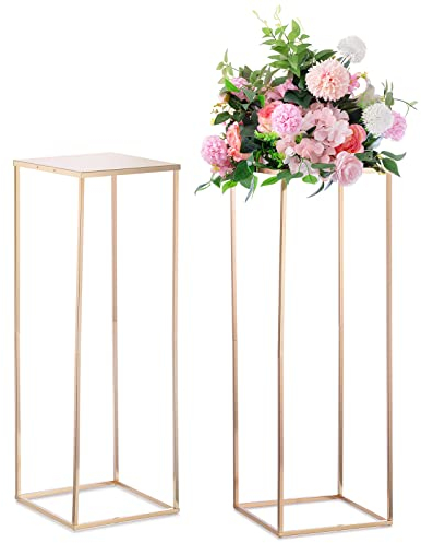 Nuptio Gold Vase für Hochzeit Tafelaufsätze - 2 Stück 80cm Hohe Metallblumenvasen Blumen Stehen für Partytische Dekorationen Hochzeiten Tafelaufsätze Tabelle Geometrische Spalte Display Stehen