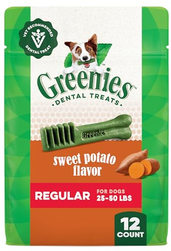 Greenies Veterinarian-Recommended Natural Dental Dog Treats, Dental Chews for Dogs, Regular Size, Sweet Potato Flavor, 12 oz. Pack, 12 Count