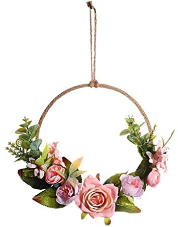 Spring Door Wreath,Spring Wreath,Rose Garland,Artificial Rose Garland Wreath Sign For Front Porch Decor,Beautiful Artificial Spring And Summer Wreath Wedding Decorations.