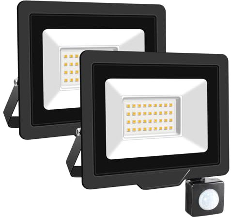 SKYWORLD 30W Security Lights Outdoor, 3000LM Motion Sensor LED Floodlight, IP66 Waterproof, Ultra-Thin Design, Warm White 4000K for Garden, Garage, Backyard, Construction Sites - 2PCS