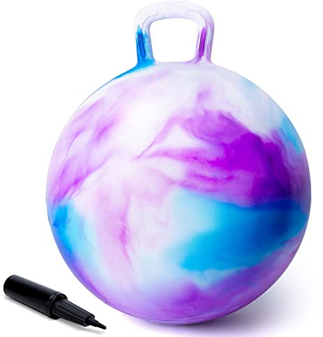U&C Planet Hüpfball für Kinder Aufblasbarer Hopperball mit Pumpe, 50 cm Hopper Ball für Mädchen und Jungen, max. Belastbarkeit 150 KG, Spielzeug für Kinder 6-9 Jahre Drinnen & Draußen，Wolke violett