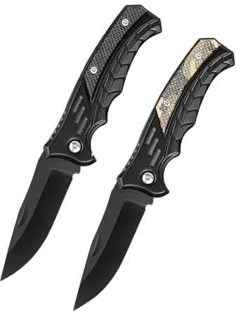 SHLWYG Coltello pieghevole (2 pezzi), set coltelli da esterno in acciaio inossidabile, coltello da campeggio antiscivolo, coltello portatile da esterno, coltello da sopravvivenza
