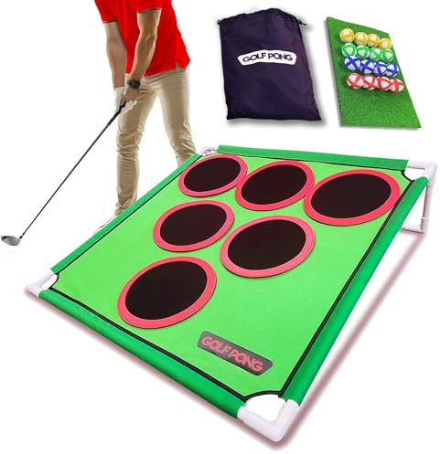 Golf Pong Game Set, Jumbo Backyard Lawn Game, Portable Indoor-Outdoor Chipping Golf Gift for Men, Women & Family