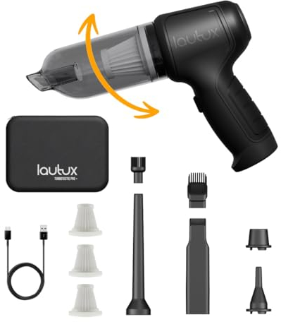 Turbotastic Pro 3in1 Handstaubsauger Standard Set: Leistungsstarker Sauger mit Power-Modus, Druckluft- und Vakuumfunktion, 2 Jahre Garantie inkl. Filter - Ideal für Haus, Garten und Auto