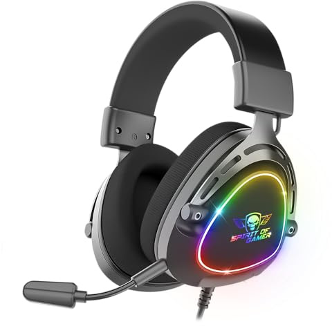 Spirit of Gamer - Elite H40, RGB Gaming Headset mit Abnehmbarem Mikrofon für PC, PS5, PS4, Xbox, Switch, Stereo Audio, 3,5 mm Jack, 40 mm Lautsprecher, Nylon Kopfbügel und Ohrpolster, Schwarz