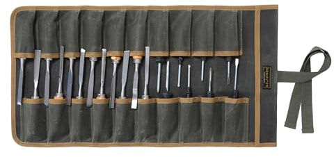 Wrench Roll Up Pouch (20 Slots), Portable Carry On Pouch Workshop Storage Woodworking Tools Organizer Bag Waxed Canvas Tool Roll & ArmyGreen