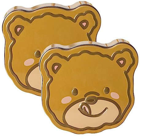 OKUMEYR Bear-shaped Cookies Tin Box, Small Cookie Boxes with Tinplate Material, 2pcs Candy Storage Jar for Sweets Packaging and Baking Use