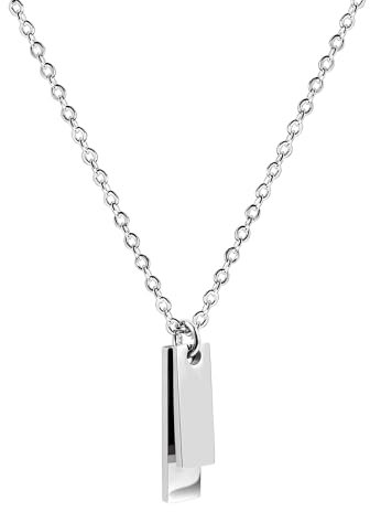 ALEXCRAFT Edelstahl Halskette für Herren und Damen Mit Doppeltem Rechteckigem Anhänger, Verstellbare Silber Kette 4mmx60mm, Schmuck Geschenk für Junge