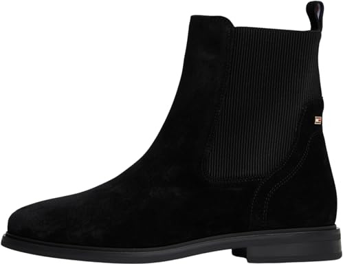 Tommy Hilfiger Botines Chelsea Mujer Flag de ante, Negro (Black), 37