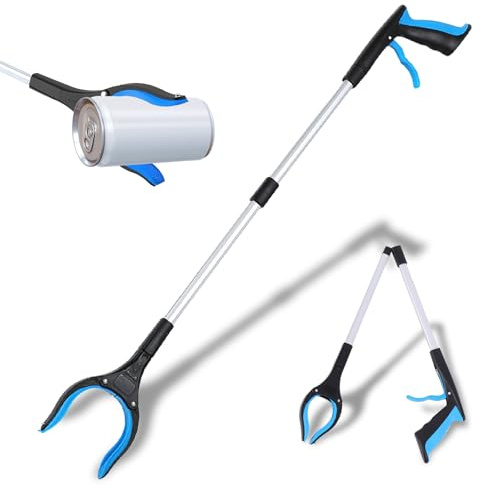 Greifzange für Senioren, delly Faltbare Greifzange, Faltbare Greifzange Mit Starkem Griff, Müllzange 80 cm, Reinigung Müll Greifer, Greifer Zum Müll Aufheben, Müllzangengreifer (Blau)
