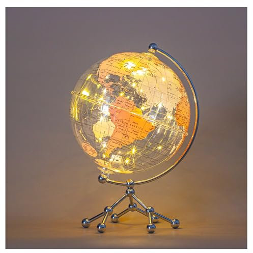 Globo Mappamondo Illuminato LED 20 CM Trasparente Base in Metallo – Lampada da Tavolo con Mondo Decorativa per Casa, Ufficio, Scuola – Rotazione Manuale 360° – Idea Regalo Educativa Bambini (Rosa)