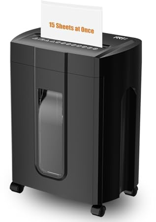 45dB Ultra Quiet Paper Shredder, 45Minutes,15 Sheets Cross Cut Shredders for Home Use UK with 18L Pull-Out Bin & Casters, Black Office Shredder for Confidential Documents,Shred Credit Card/Mail/Staple