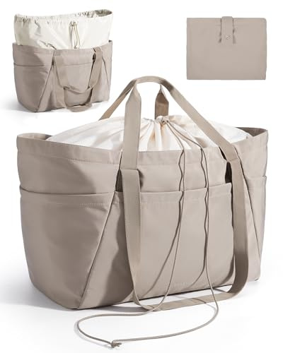 bagsmart Reisetasche Damen Sporttasche, 73L bis 103L Faltbare & Ausdehnbare Handgepäck Tasche Tote Bag, Große Einkaufstasche Weekender Handtasche für Arbeit Reise Shopping Schule, Kamel
