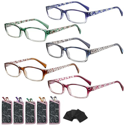 Suertree 5 Lesebrille Damen Blaulichtfilter Lesebrillen Antiblaue Computerbrille Federscharnier Lesehilfe Sehhilfe Augenoptik Brille Reading Glasses +2.75X